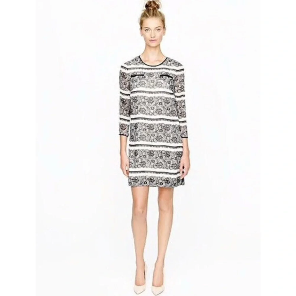 J Crew Collection silk Jules dress black and white Trompe L'oeil Lace print